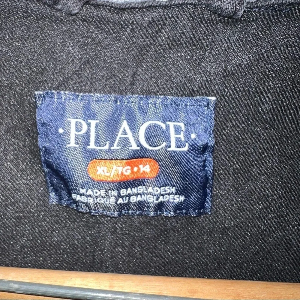 The Childrens Place Kids Boys Girls Black Denim Jean Jacket With Hoodie‎ Size 14